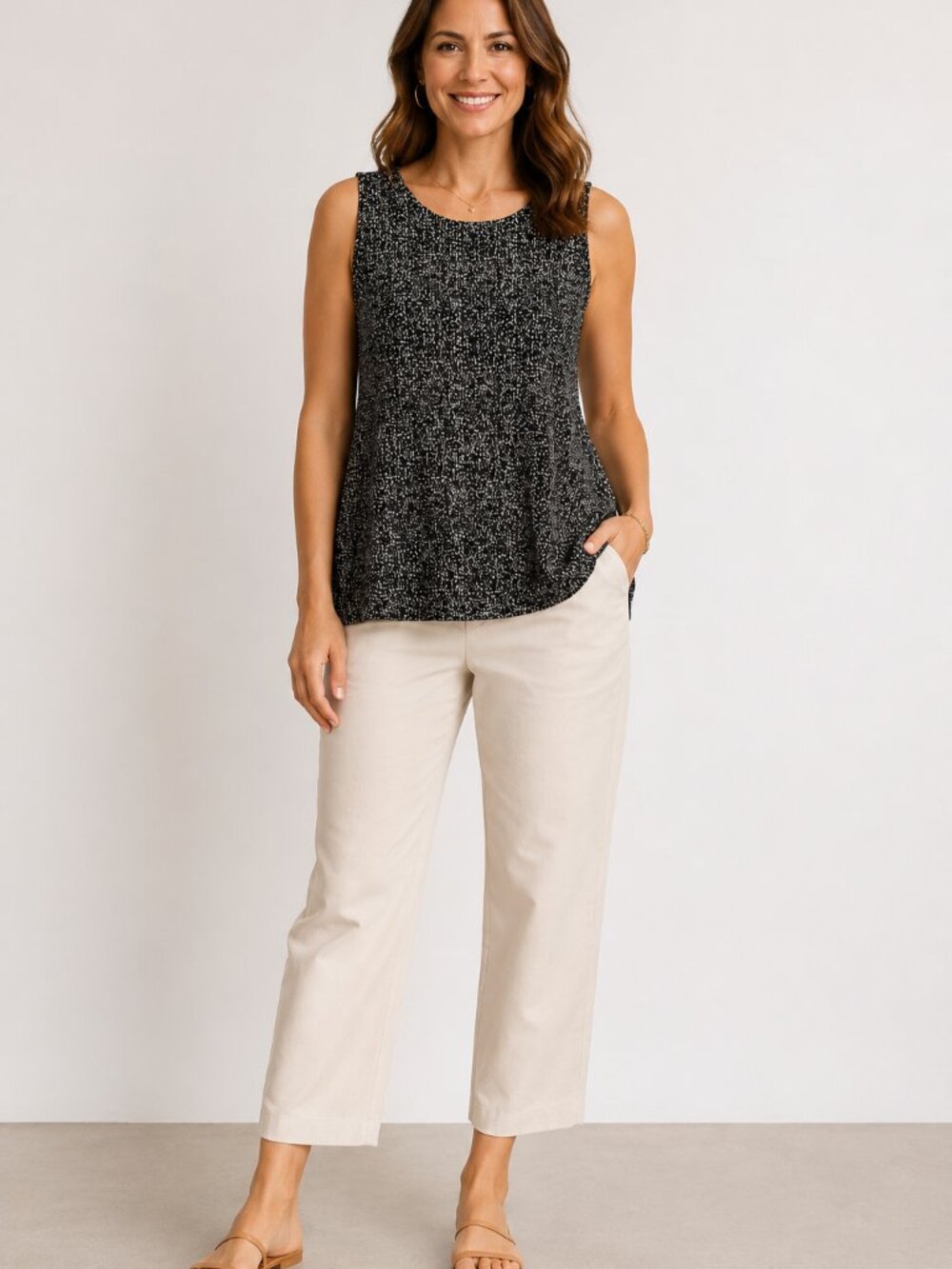 J.Jill Wearever Collection M Black White Speckled Sleeveless Stretch Top